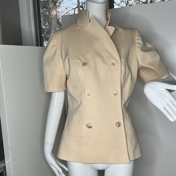 Oscar de la Renta Sz 12 Short Sleeve Snap Button Double Breasted Jacket - Picture 1 of 10